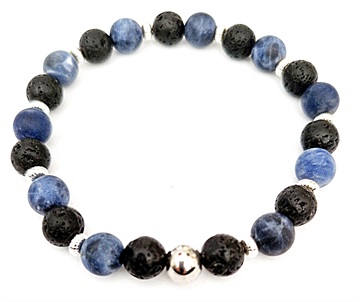 Armbånd - friskt perlearmbånd med lilla sodalit og sorte lava perler